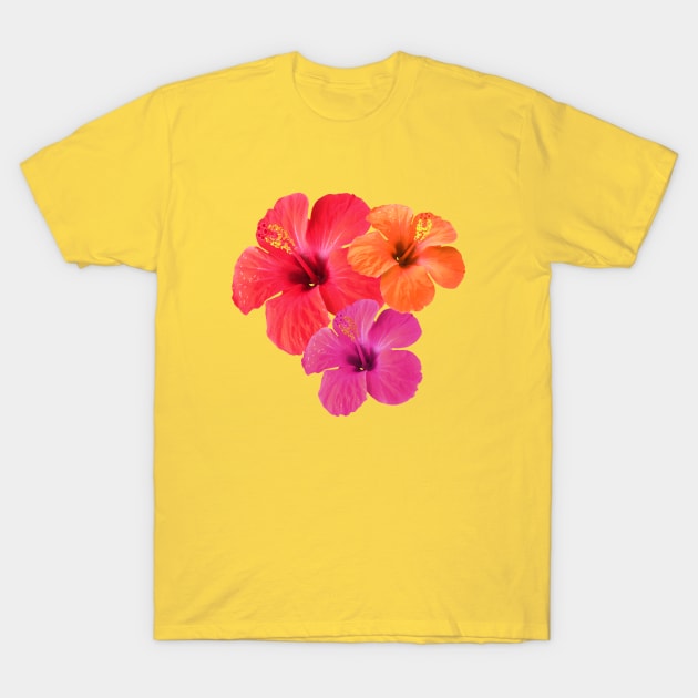 Red Orange Pink Hibiscus Flowers T-Shirt by mareescatharsis